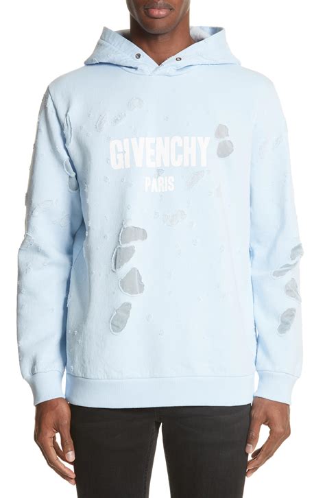 light blue givenchy hoodie|Givenchy men's destroyed hoodie.